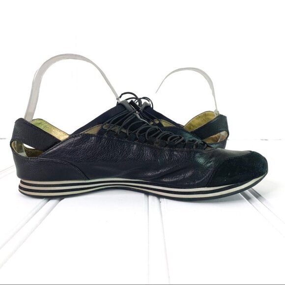 YOHJI YAMAMOTO Y-3 ADIDAS BLACK WHITE GOLD LEATHER SNEAKER ELASTIC STRIPES 6.5 - Picture 9 of 17